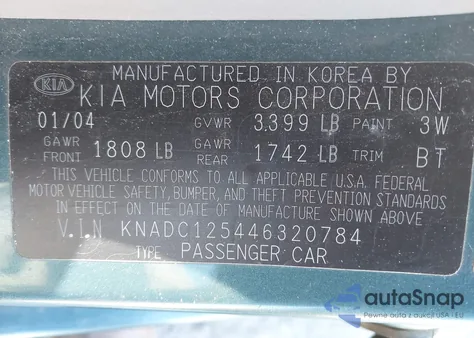 2004 Kia Rio z USA, uszkodzony, nr VIN KNADC125446320784